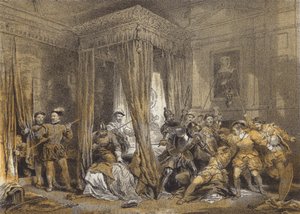 Queen Marys cama-câmara, Holyrood (chromolitho) de after George Cattermole