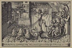 Fogos de artifício no castelo do Margrave de Brandemburgo em Colln no rio Spree por ocasião da visita do rei Christian IV da Dinamarca, 10 de outubro de 1595