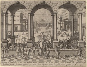 O Massacre sob o Triunvirato Romano de after Hans Vredeman de Vries