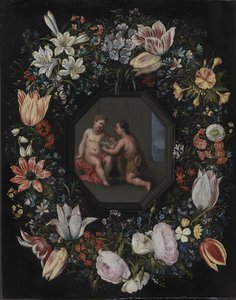 Coroa de flores com Jesus e o infante João de after Hendrik van Balen d.Æ.