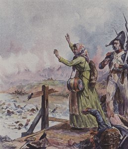 Cantineira francesa vendo seu marido entre um grupo de soldados que se afogavam na Batalha de Arcole, Itália, 1796