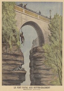 Resgate de uma tentativa de suicídio na ponte no Parc des Buttes-Chaumont, Paris