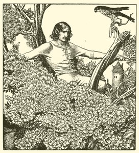Sir Launcelot sobe para pegar o falcão ladys
