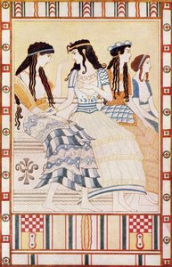 Senhoras do Tribunal Minóico, ilustração de &39;Mitos de Creta e Europa pré-helénica&39;, de Donald A. Mackenzie, publicada em 1917
