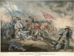 A Batalha de Bunkers Hill, 17 de junho de 1775, gravada por Alfred Hoffy (c.1790-1860), pub. 1786 (gravura colorida à mão) de after John Trumbull