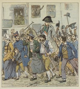 Em seu retorno da ilha de Elba, o imperador foi recebido no Faubourg Saint-Antoine com um entusiasmo incomparável. de after Louis Charles Bombled
