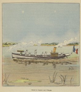 Steamboat em Ikopa de after Louis Charles Bombled