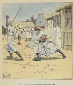 Corpo a corpo entre um lutador argelino e um chiqueiro de after Louis Charles Bombled