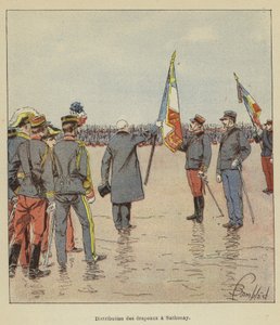 Distribuição de bandeiras em Sathonay de after Louis Charles Bombled