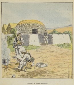 Entrando em uma vila malgaxe de after Louis Charles Bombled