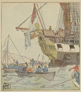 O Imperador em Plymouth a bordo do Bellerophon de after Louis Charles Bombled