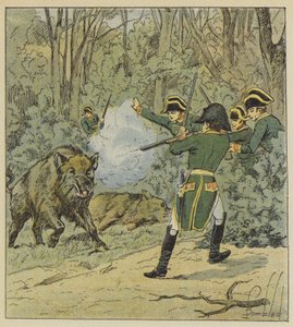 O caçador caçando javalis na floresta de Marly de after Louis Charles Bombled