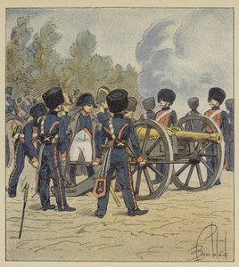 O próprio imperador aponta as peças da guarda em Montereau de after Louis Charles Bombled