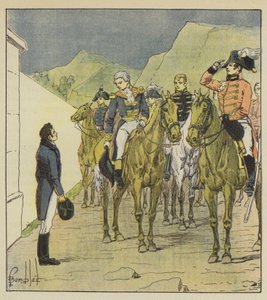 Lamiral Taylor, com numerosos funcionários, se apresenta em Longwood para ver o imperador de after Louis Charles Bombled