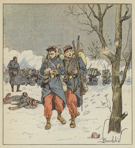 Delorme, o portador, dói, recua sob as balas de after Louis Charles Bombled
