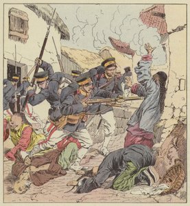 Os japoneses massacrando os chineses de Port Arthur de after Louis Charles Bombled