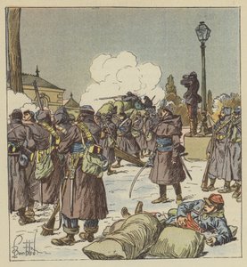 Os gendarmes a pé do General Bourdillon defendem a passagem de l&39;Huisne