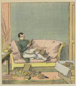 Napoleão passa pelos livros que acabamos de enviar para ele de after Louis Charles Bombled