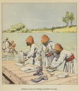 Soldados do regimento Africano limpando suas roupas de after Louis Charles Bombled