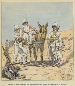 Soldados do trem pegando na estrada os soldados exaustos do 40º Batalhão de Caçadores de after Louis Charles Bombled