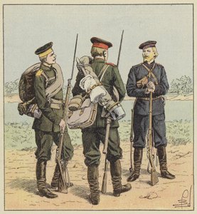 Soldados russos em vestido de campo de after Louis Charles Bombled