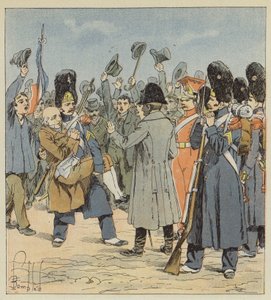 Um granadeiro da ilha de Elba traz seu pai para Napoleão carregando-o nos braços de after Louis Charles Bombled