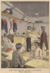 Pessoas da Indochina Francesa em seus alojamentos na Exposição Universal de 1900 em Paris