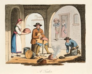 A Travelling Tinker, do cenário italiano, representando as maneiras, costumes e diversões dos diferentes estados da Itália, pub. 1806 (gravura colorida à mão)