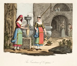 A fonte de Capua, da paisagem italiana, representando as maneiras, costumes e divertimentos dos estados diferentes de Italy, bar. 1806 (gravura colorida à mão)