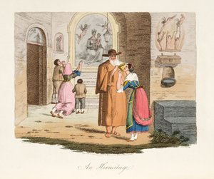 O Hermitage de Capua, da paisagem italiana, representando as maneiras, costumes e divertimentos dos estados diferentes de Italy, bar. 1806 (gravura colorida à mão)