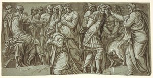 A família de Dario antes de Alexandre e uma cena com prisioneiros; da fachada do Palazzo Milesi