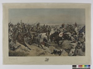 A Carga dos 21 Lancers na Batalha de Omdurman, 1898 (fotogravura colorida)