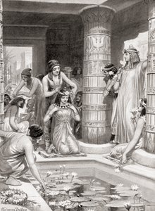 Os hóspedes que chegam para jantar no Egito antigo receberam água para lavar os pés e as mãos, ungidos com óleo perfumado e coroados com guirlandas de flores, da Hutchinsons História das Nações, pub