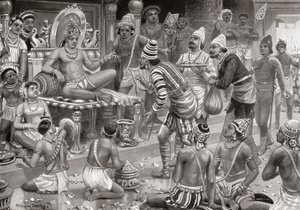 Pulakeshin II, o Chalukaya, recebendo enviados da Pérsia em Badami, da Hutchinsons História das Nações, pub.1915