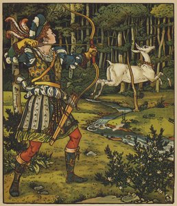 Príncipe Guerrier persegue o Hind in the Wood de after Walter Crane