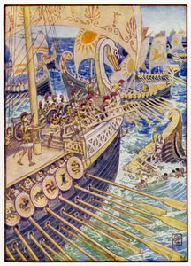 Navio esmagado contra navio, até que os mortos persas espalharam as profundezas como flores de after Walter Crane