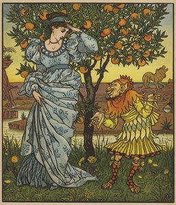 A anã amarela resgata a princesa dos leões de after Walter Crane