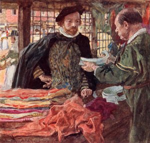Shakespeare em um Mercers para comprar um dos novos colares que estão substituindo os rufos