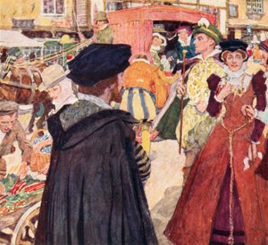Shakespeare observando as modas e palhaçadas tolas dos paraolhos em Ludgate Hill, Londres de after William Hatherell