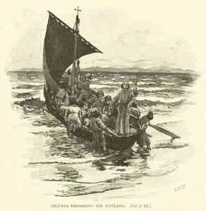 Columba embarcando para a Escócia