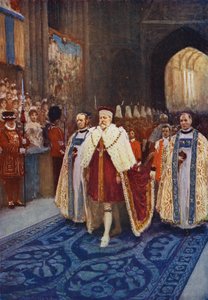 Rei Eduardo VII entrando na Abadia de Westminster em sua coroação