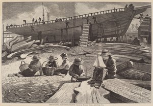 Construção de navios, porto de Gloucester
