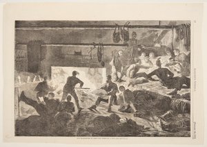 Winter-Quarters in Camp – O interior de uma cabana de Winslow Homer