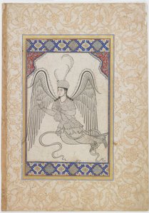 Um anjo, voando, com um copo e um frasco de vinho (FGA F1937.7) de Sahkulu