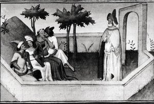 Sra. Fr 2810 Como o Velho das Montanhas Recebeu os Seguidores no Jardim, do Livre des Merveilles du Monde, c.1410-12 de and workshop Boucicaut Master