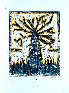 Árvore em xilogravura abstrata