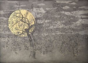 Flamenco poise, 2018, gravura e aquatint, com folha de ouro sobre papel