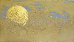 Felicidade, 2014, óleo e folha de ouro no painel
