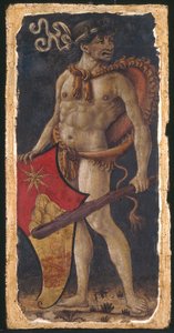 Neerlandês: Wildeman met wapen van de familie Chigi Homem selvagem segurando um escudo, virado para a direita de anonymous 