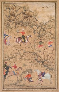 Caçando com Falcões em uma Paisagem (reto) de attributed to Abd al Samad (Persian, c. 1510–1600)